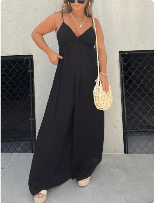 🔥V-Neck Effortless Wide Leg Jumpsuit