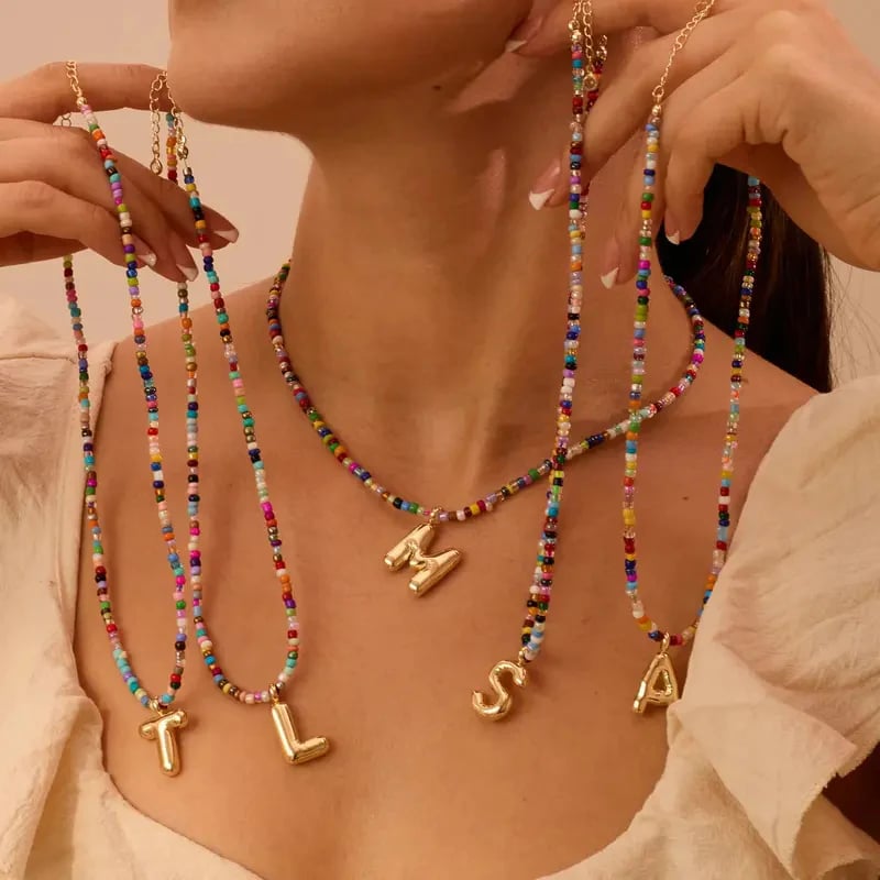 🔥LAST DAY 49% OFF🌈 Letter Beaded Necklace for Women🔤A-Z
