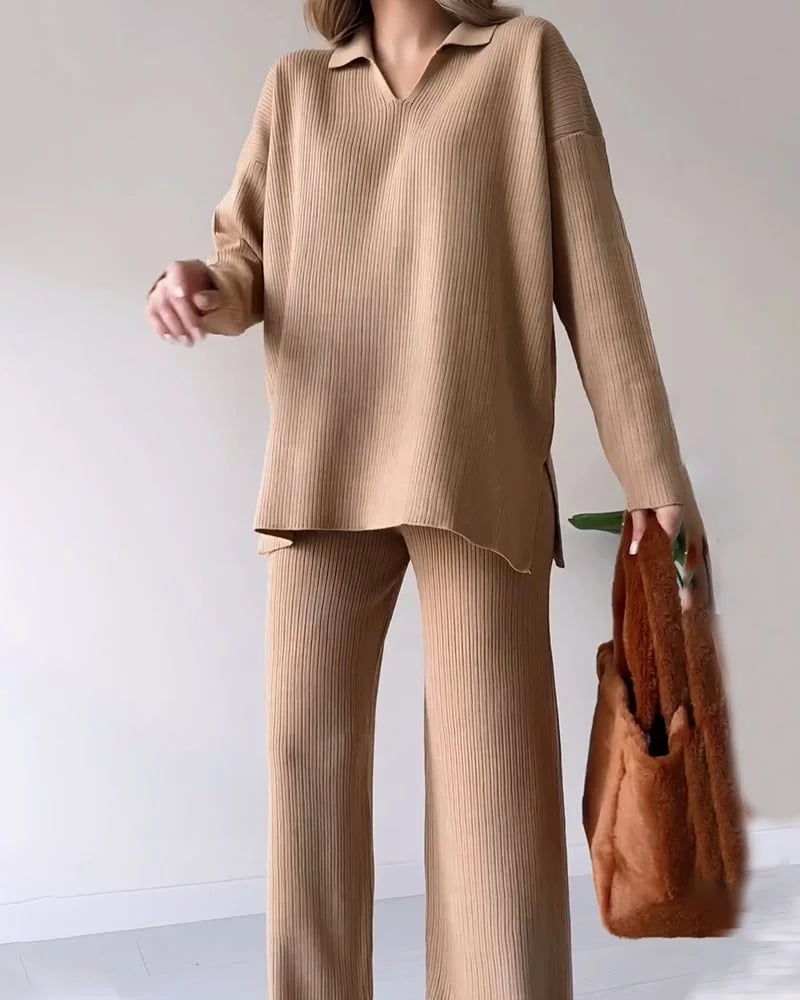 LAST DAY 50% OFF V-neck casual slit knitted two-piece set