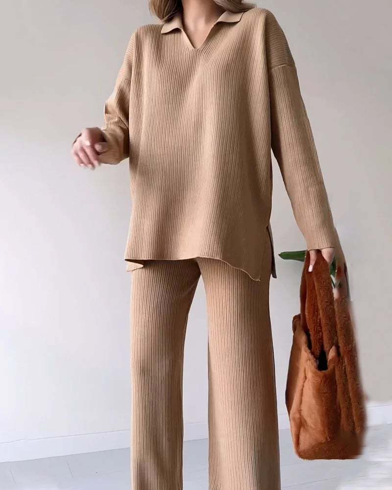 LAST DAY 50% OFF V-neck casual slit knitted two-piece set