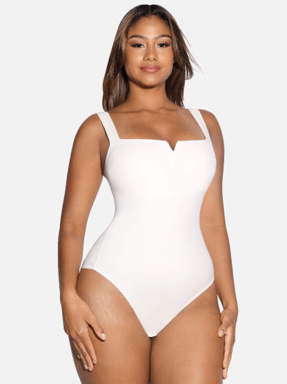 V Neck Tummy Control Thong Bodysuit