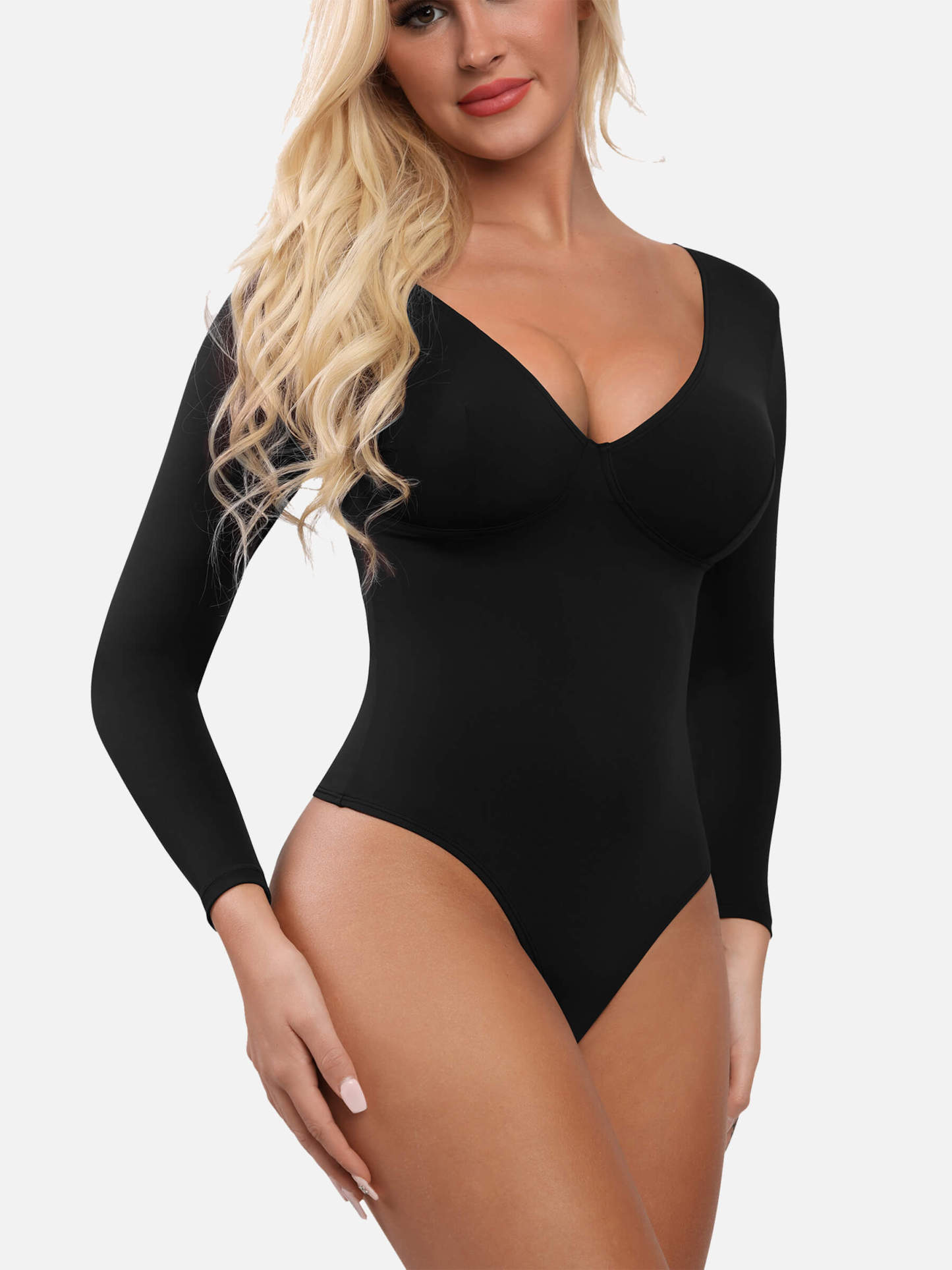V Neck Tummy Control Thong Bodysuit
