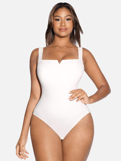 V Neck Tummy Control Thong Bodysuit