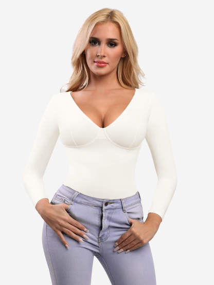 V Neck Tummy Control Thong Bodysuit