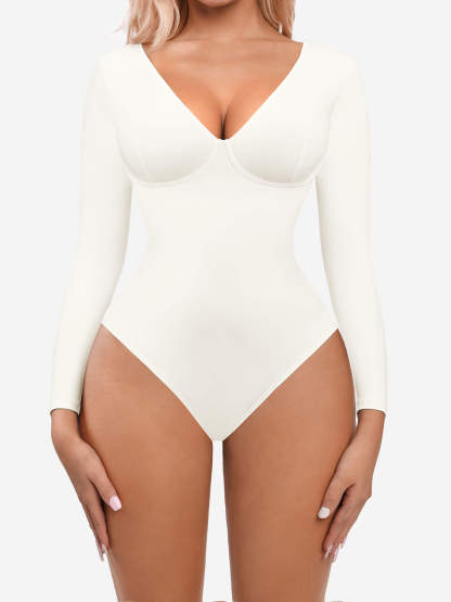 V Neck Tummy Control Thong Bodysuit