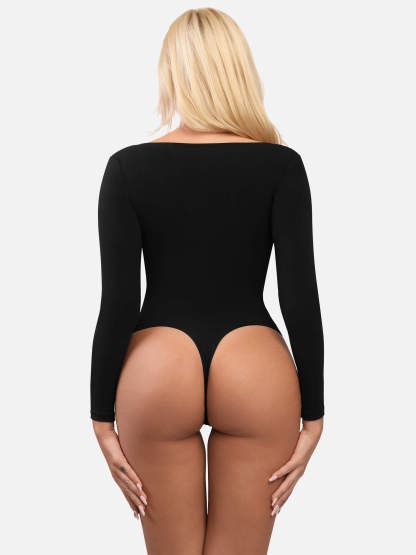 V Neck Tummy Control Thong Bodysuit