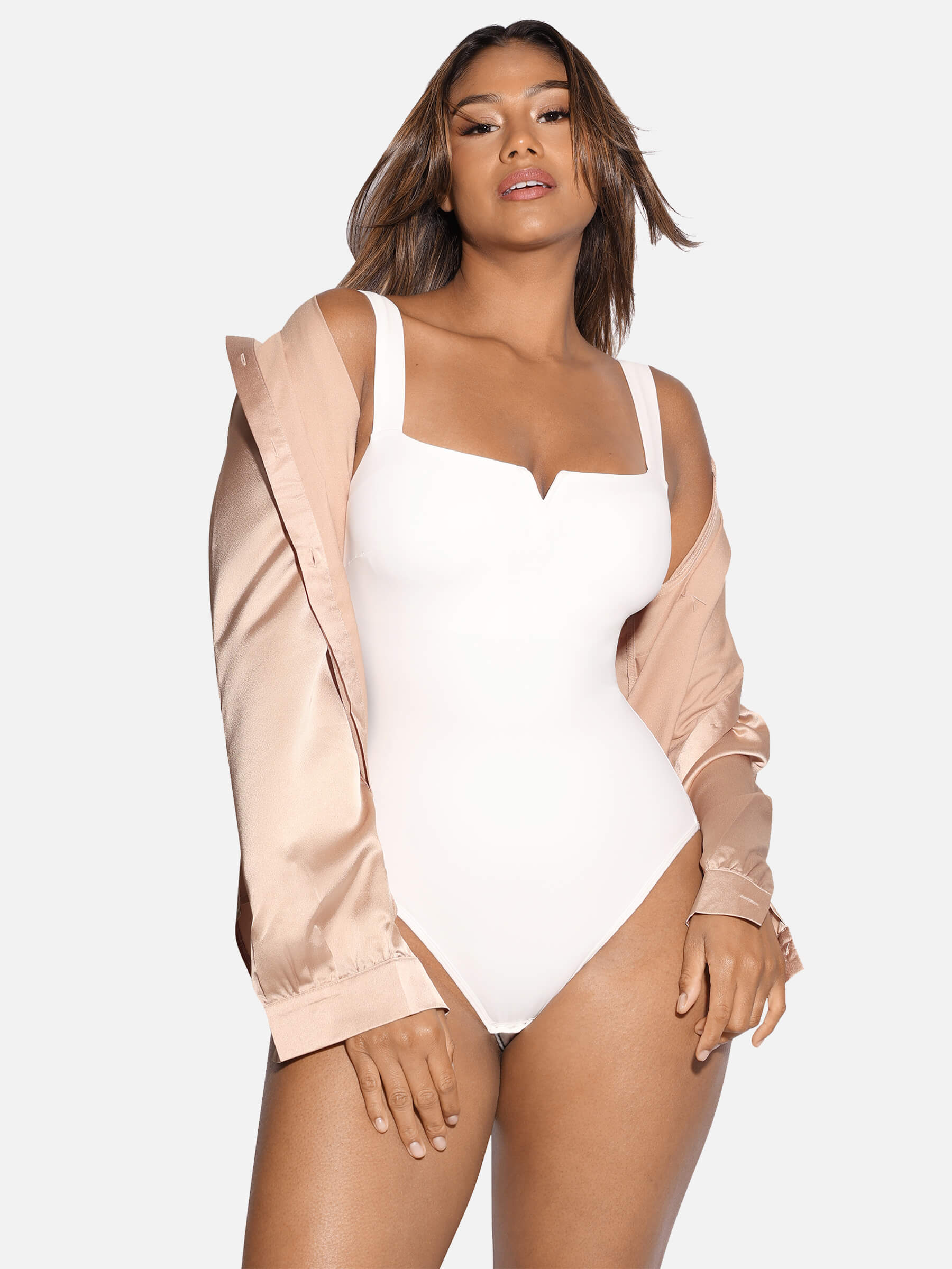 V Neck Tummy Control Thong Bodysuit