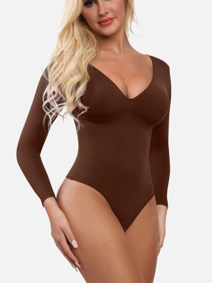 V Neck Tummy Control Thong Bodysuit