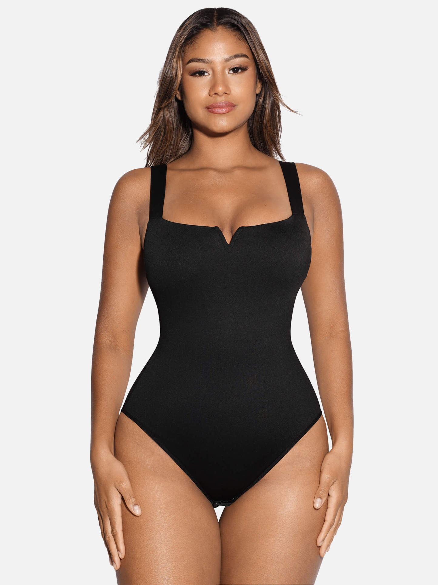 V Neck Tummy Control Thong Bodysuit