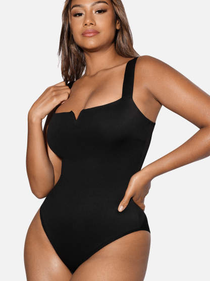 V Neck Tummy Control Thong Bodysuit