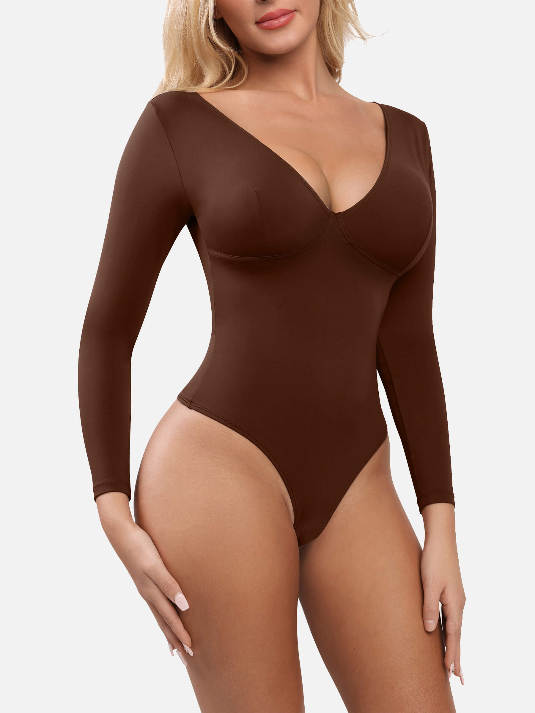 V Neck Tummy Control Thong Bodysuit