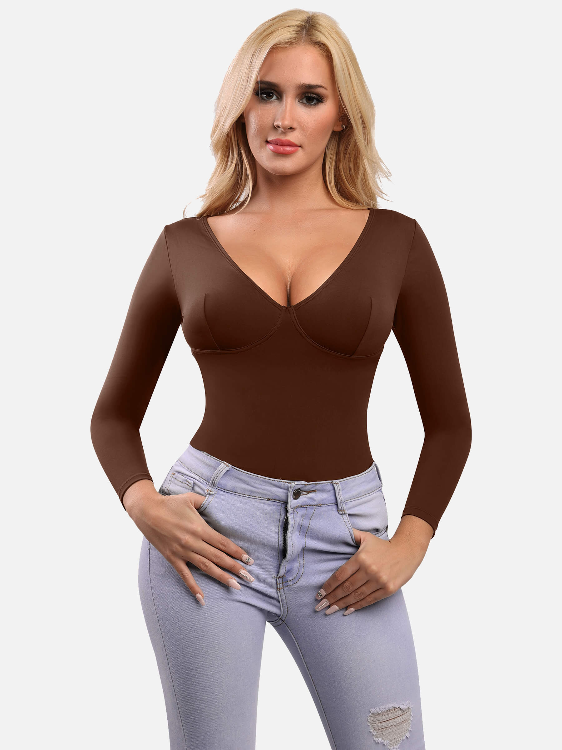 V Neck Tummy Control Thong Bodysuit