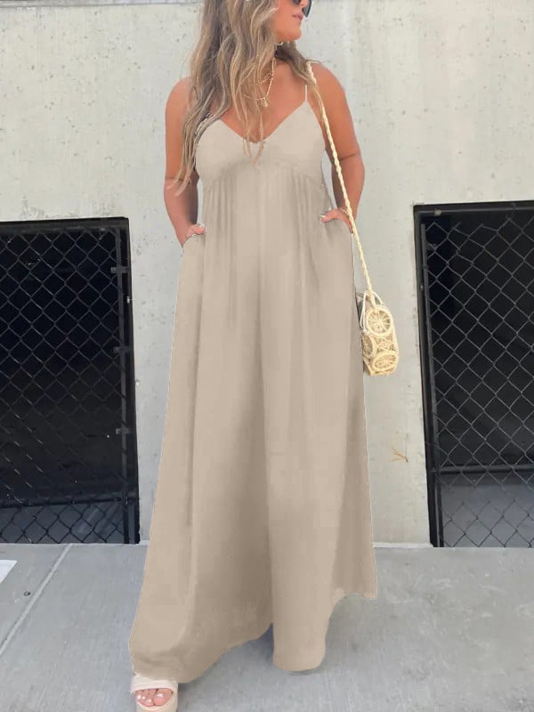 🔥V-Neck Effortless Wide Leg Jumpsuit