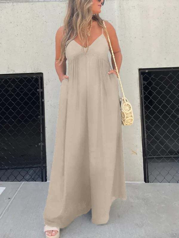 🔥V-Neck Effortless Wide Leg Jumpsuit