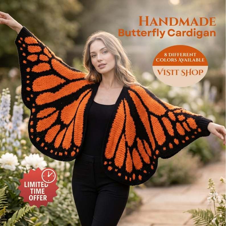 🦋 Monarch Butterfly Crochet Cardigan