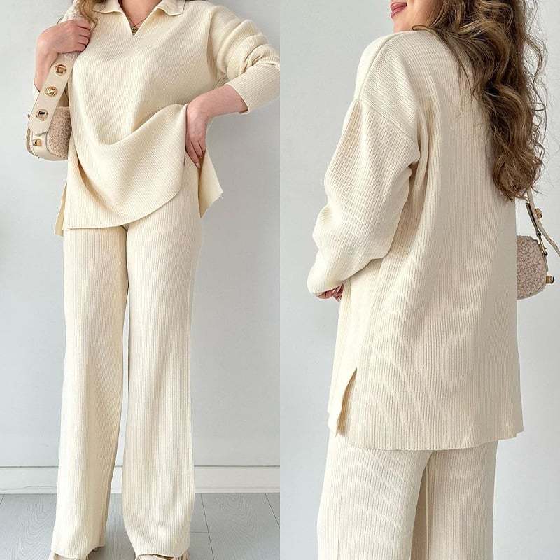 LAST DAY 50% OFF V-neck casual slit knitted two-piece set