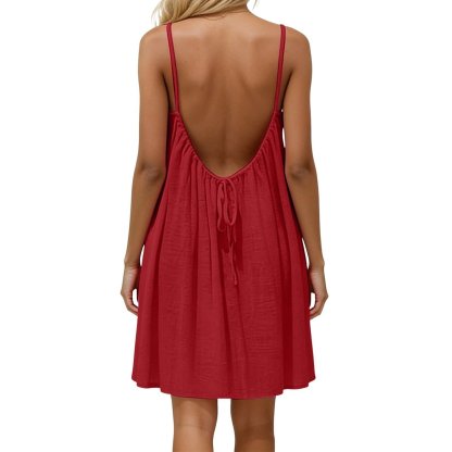 Women's Solid Color Cami Lounge Dress, Elegant Sleeveless Knee-Length Dress for Summer, Ladies Sleepwear for Indoor Wear