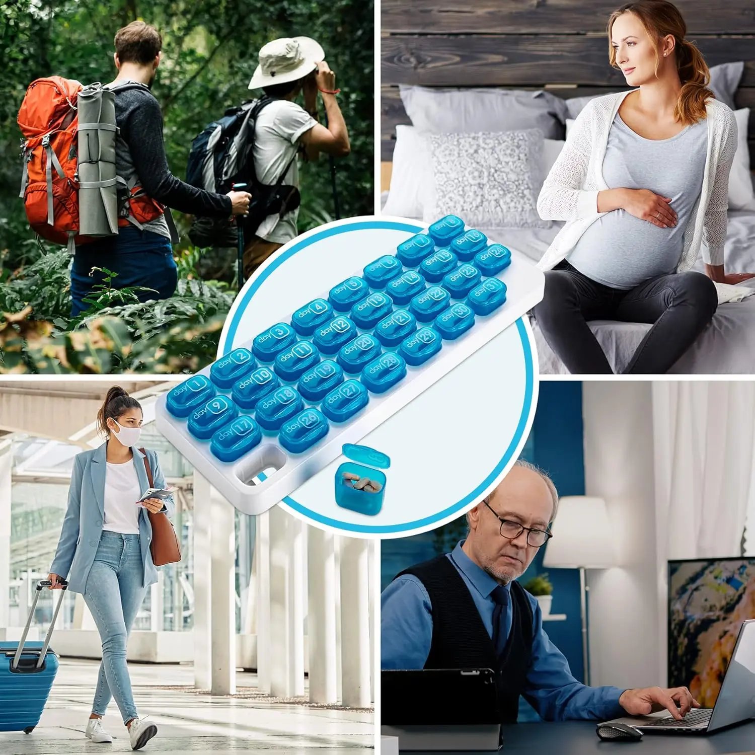 💊 Monthly Pill Organizer with Lid - Arthritis-Friendly Easy-Open Lids 31 Removable Daily Pill Pods Date Reminder & Travel Case for Vitamins & Medications