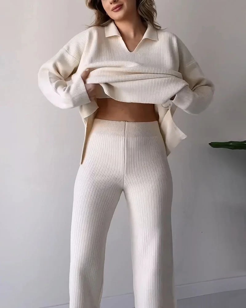 LAST DAY 50% OFF V-neck casual slit knitted two-piece set