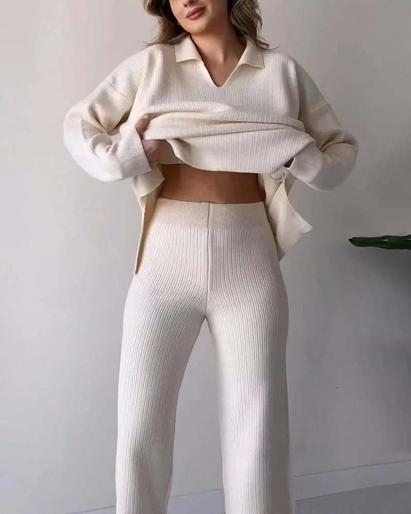 LAST DAY 50% OFF V-neck casual slit knitted two-piece set