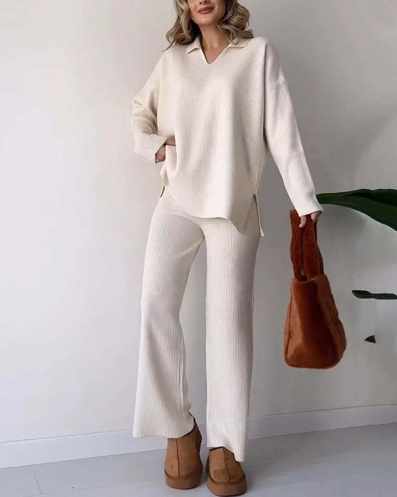 LAST DAY 50% OFF V-neck casual slit knitted two-piece set
