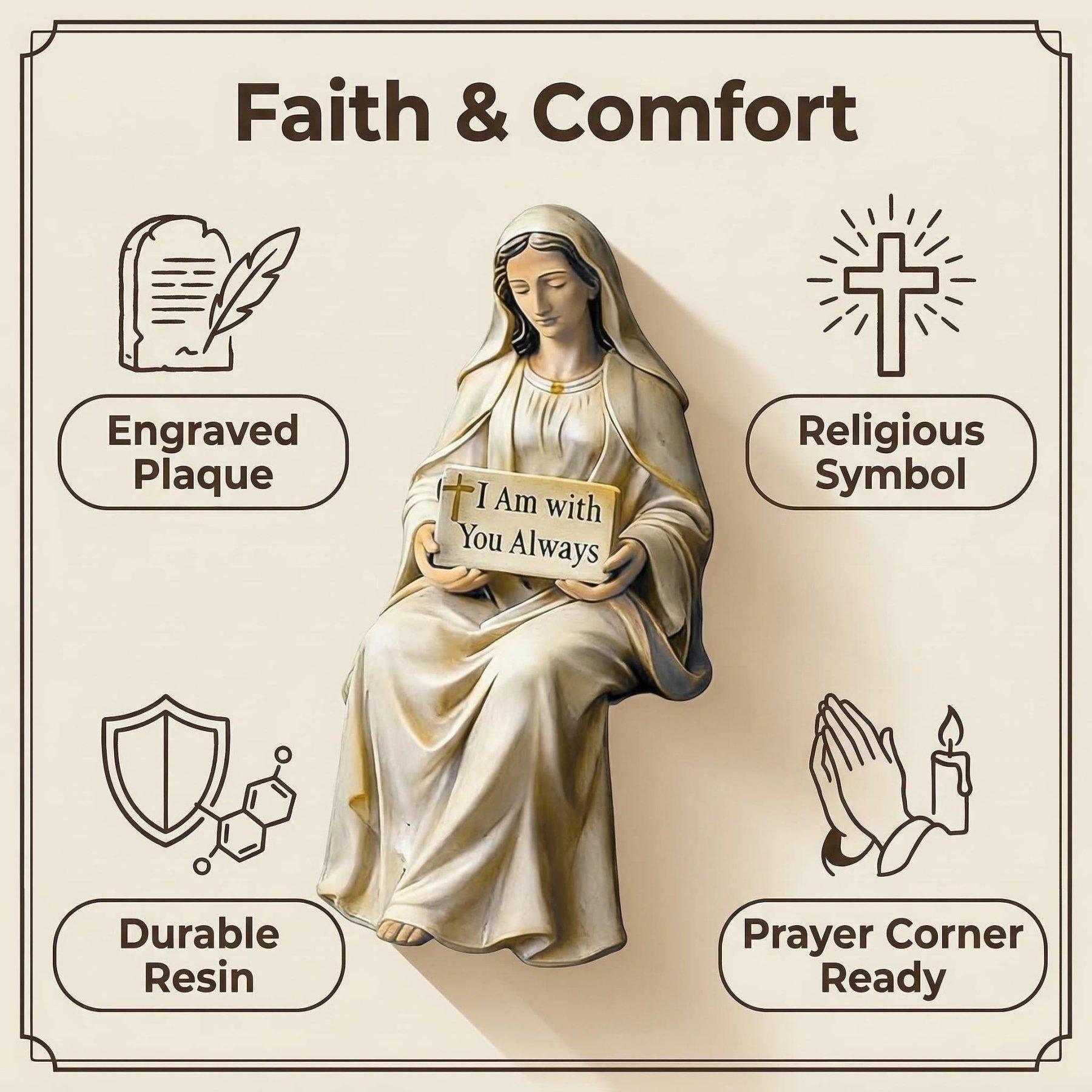 ✝️ Blessed Mother Figurine – “I Am With You Always” Christian Faith Statue & Inspirational Gift