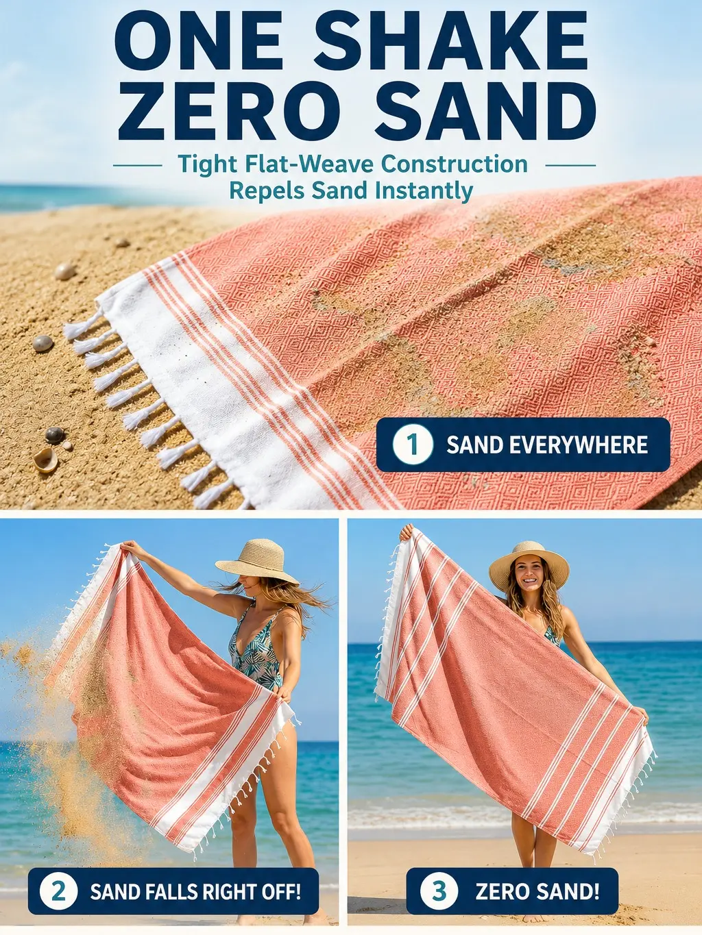 Lightweight Soft Modern Flat-Weave XL Beach Towel (39" x 71")