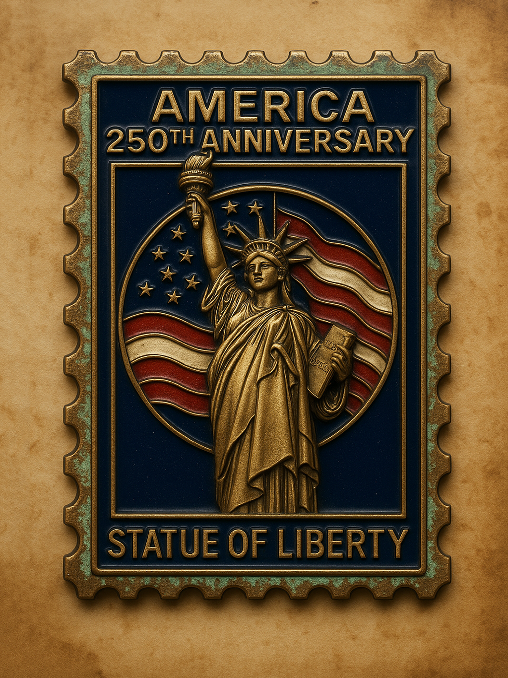 Vintage Postage Stamp Metal Badge · Collector’s Series