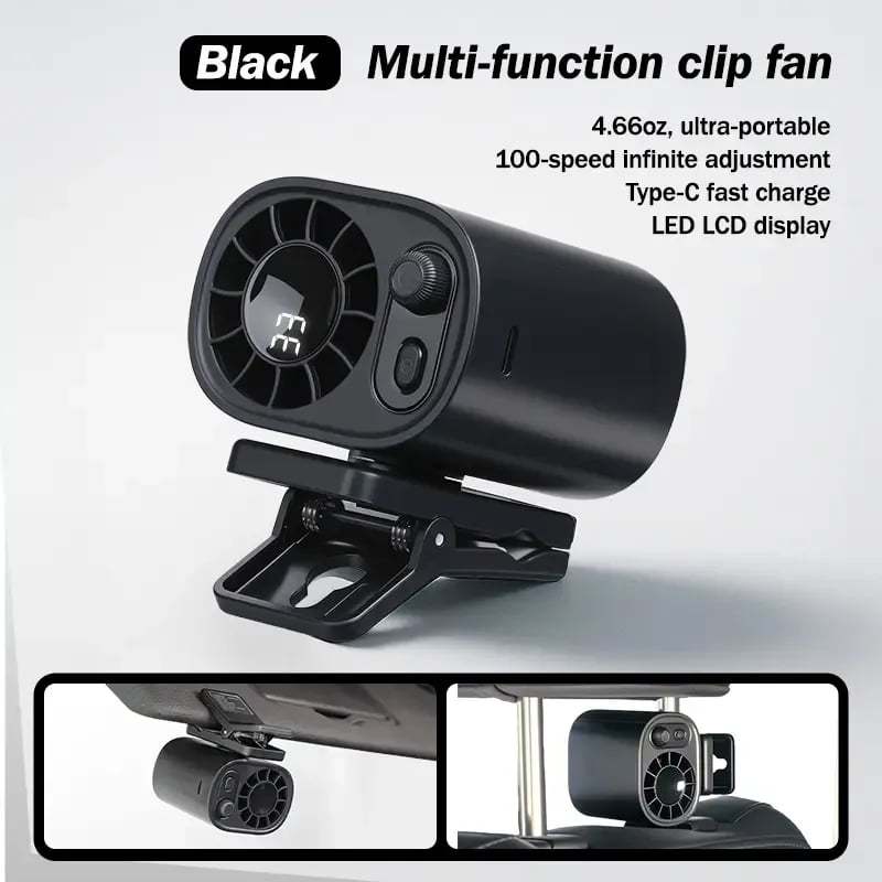 ✨Last Day 49% OFF - Car Clip On Fan with LED Display -360° Rotation, 100 Speeds Adjustable, USB Rechargeable