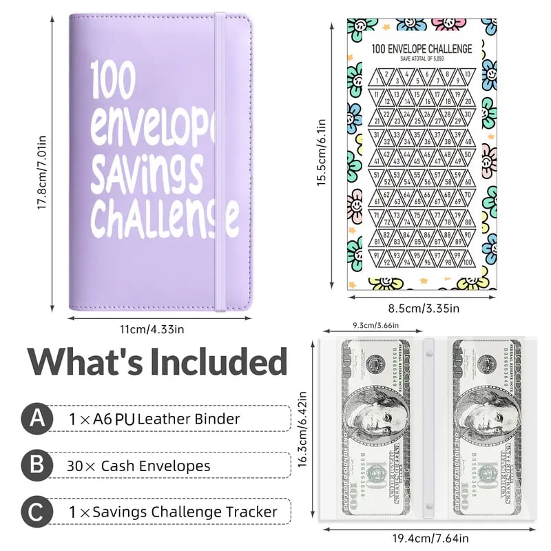 Product Introduction of 100 Days Money Saving Challenge Coin Envelope BudgetStorage Book - Binding Covers With Daily Savings Tracker,Habit-Forming System, And Cash Savings Goal Of $5050Develop A Consistent Savings Habit 0