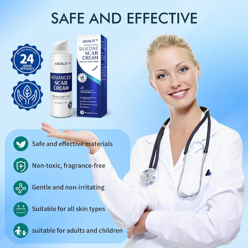 ODALIT™ Scar Cream Gel, Advanced Silicone Scar Gel, Professional Scar Removal Cream for Surgical Scars, Stretch Mark, Keloid Bump, C-Section, Old and New Scars