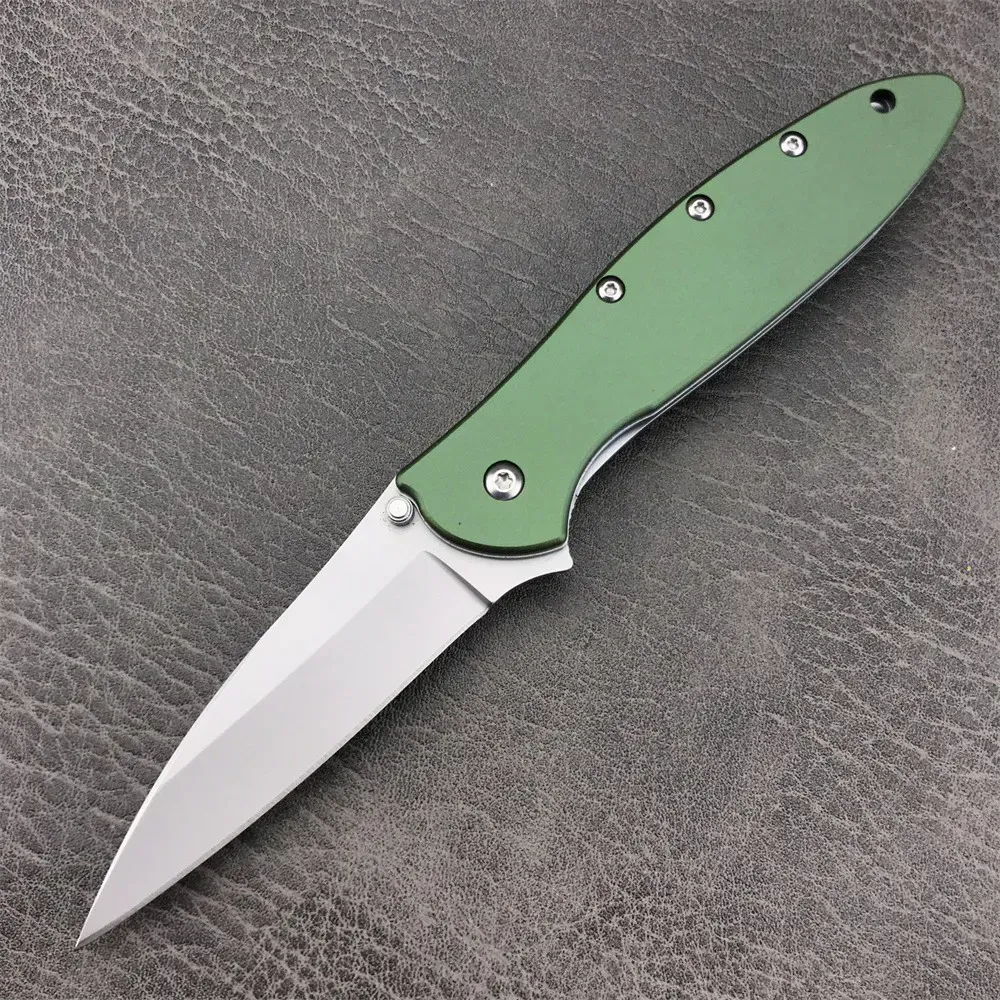 KS 1660 Ken Onion Leek Assisted Flipper Knife 3" Bead Blast Plain Blade, Orange Stainless Steel Handles Folding Pocket Knife Outdoor Hunting Tool Camping Fishing