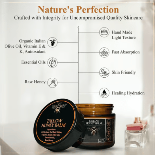⏳Organic Grass-Fed Beef Tallow Balm with Raw Honey
