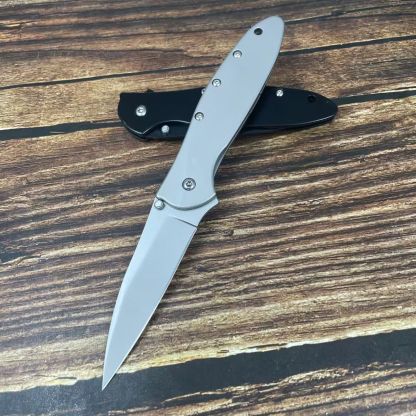 KS 1660 Ken Onion Leek Assisted Flipper Knife 3" Bead Blast Plain Blade, Orange Stainless Steel Handles Folding Pocket Knife Outdoor Hunting Tool Camping Fishing