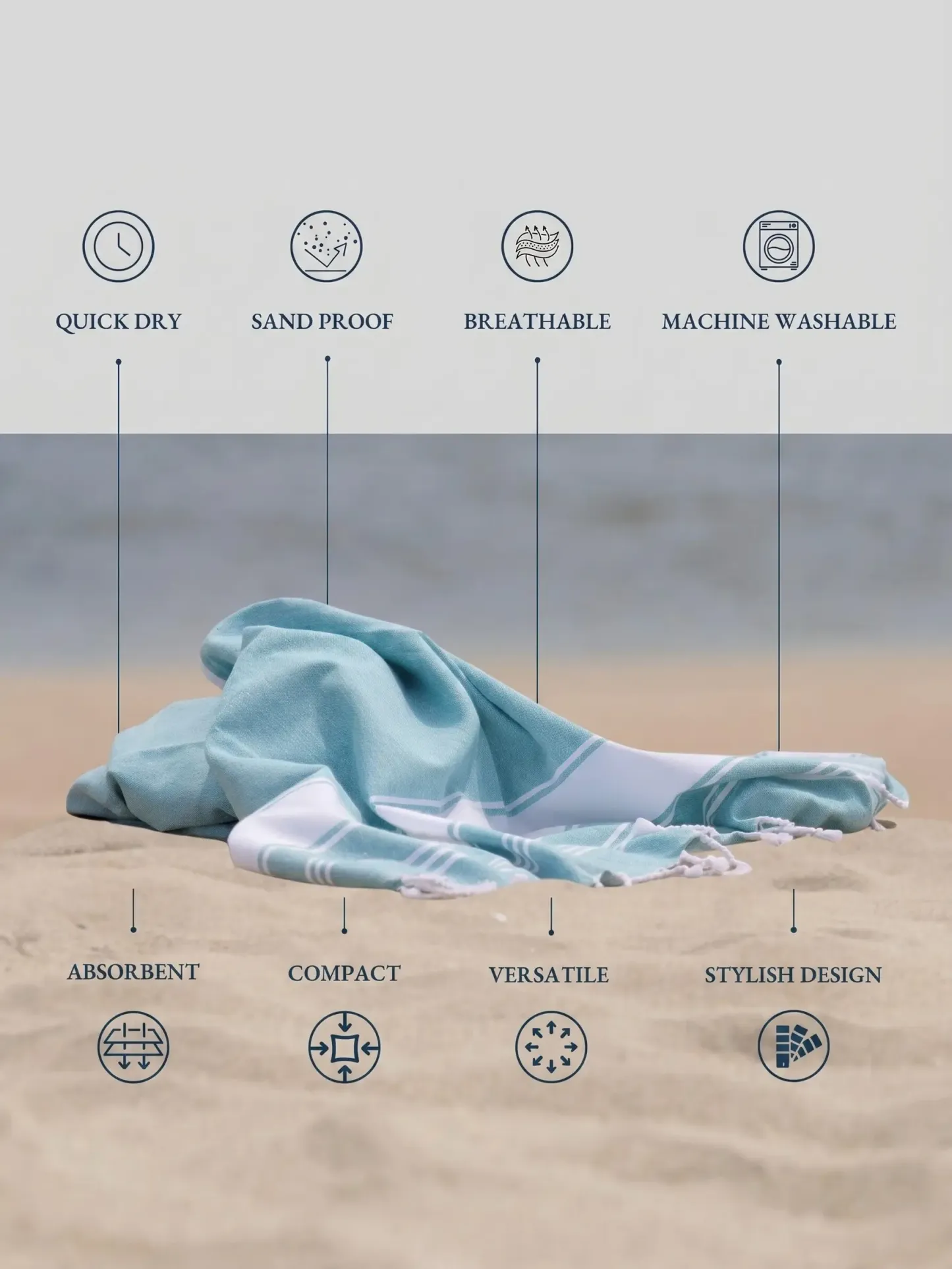 Lightweight Soft Modern Flat-Weave XL Beach Towel (39" x 71")