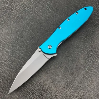 KS 1660 Ken Onion Leek Assisted Flipper Knife 3" Bead Blast Plain Blade, Orange Stainless Steel Handles Folding Pocket Knife Outdoor Hunting Tool Camping Fishing
