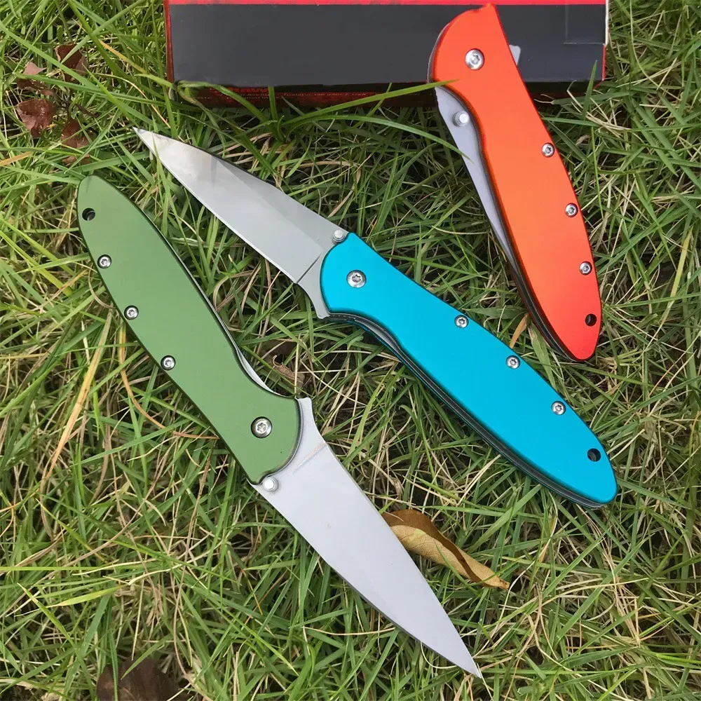 KS 1660 Ken Onion Leek Assisted Flipper Knife 3" Bead Blast Plain Blade, Orange Stainless Steel Handles Folding Pocket Knife Outdoor Hunting Tool Camping Fishing
