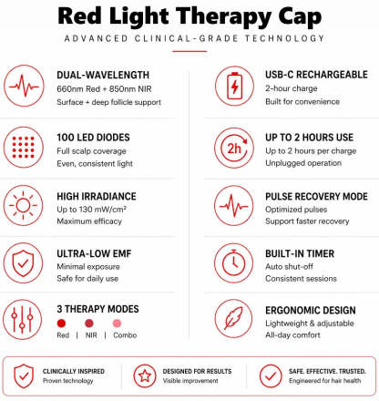 🔥Last Day:63% off 🔥HairVitality™ Red Light Therapy Regrowth Cap
