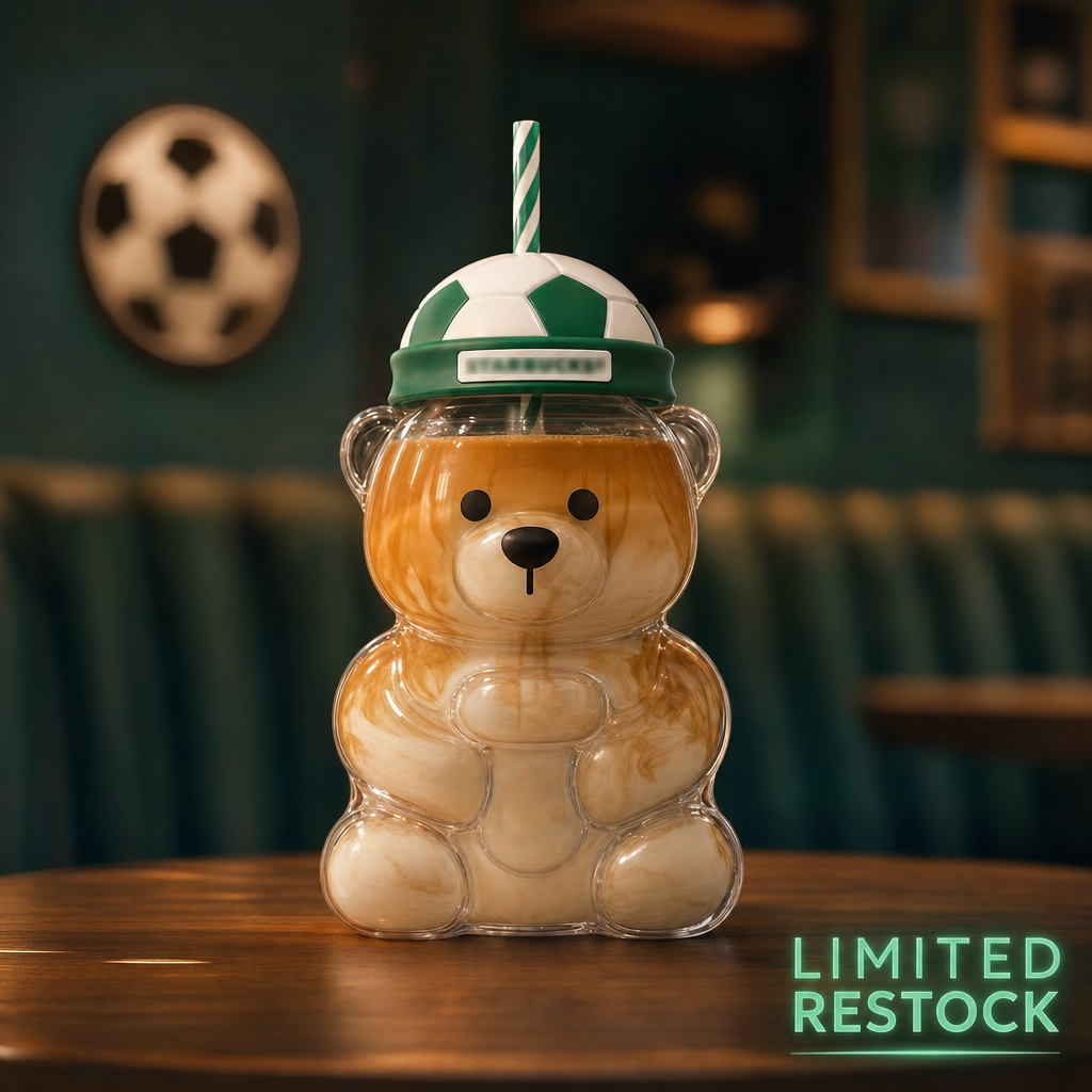 World Cup Football Bear Cup Soccer Cap Lid 20oz Limited Edition Clear Tumbler