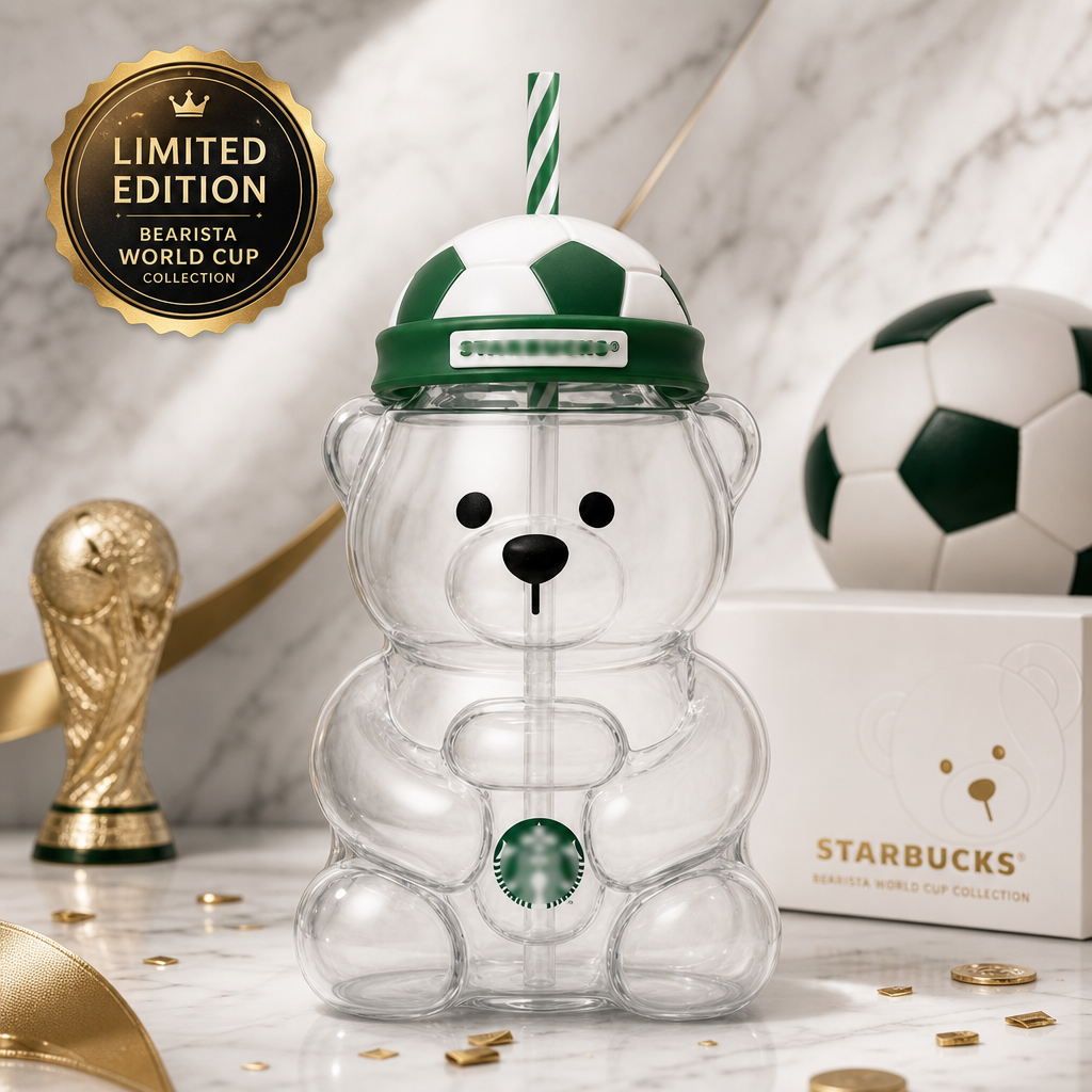 World Cup Football Bear Cup Soccer Cap Lid 20oz Limited Edition Clear Tumbler