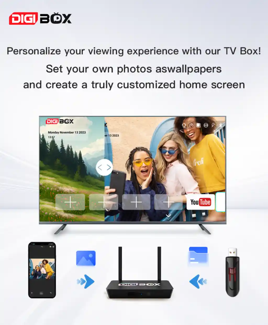 Turn favorite photos into live wallpapers — your TV, your style. Customize icons, layouts, colors — no two screens look the same.