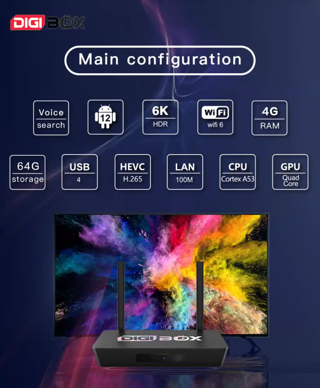 Android 12 — latest apps, no limits. Voice control: “Play, pause, search” — hands-free ease. Quad-core power + 4GB RAM — stream 4K@60fps, switch apps, zero lag. Wi-Fi 6 + BT5.0+ — fast, rock-solid connections. 64GB storage — your library, always ready.