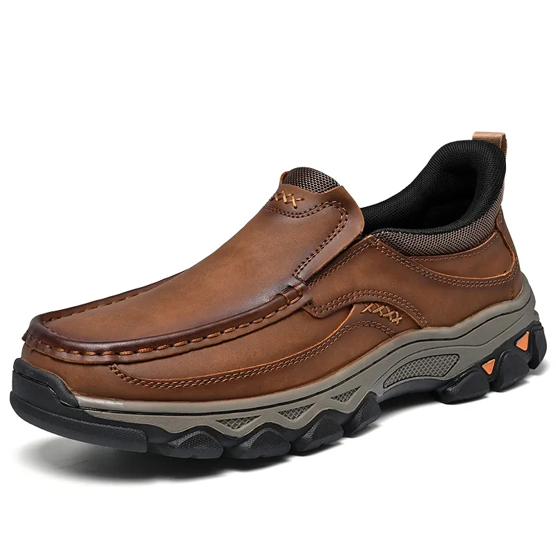 2025 New Men's Hands-Free Genuine Leather Slip On Loafers Black