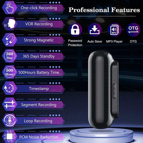 Smart HD Noise Reduction 500 Hours Voice Control Waterproof Recorder