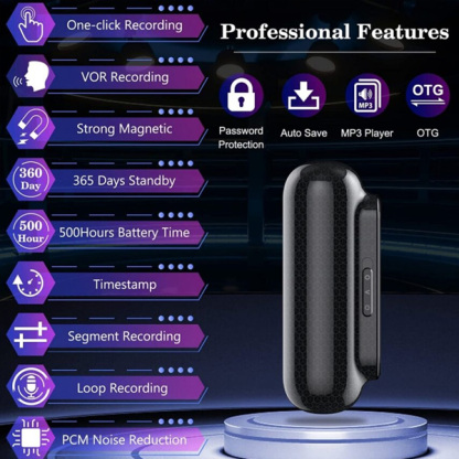 Smart HD Noise Reduction 500 Hours Voice Control Waterproof Recorder