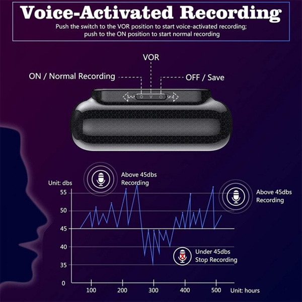 Smart HD Noise Reduction 500 Hours Voice Control Waterproof Recorder