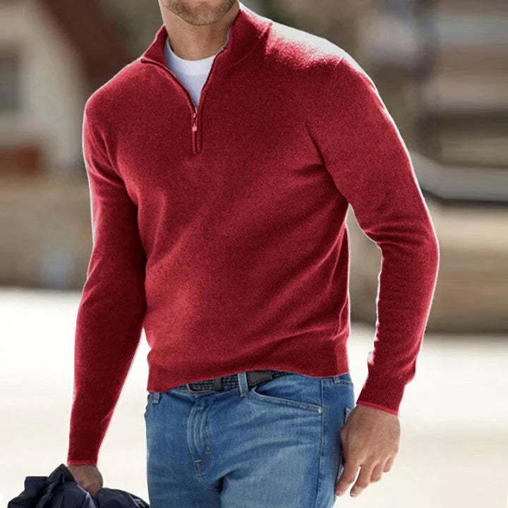 Men's Cashmere Style Zipper Basic Sweater