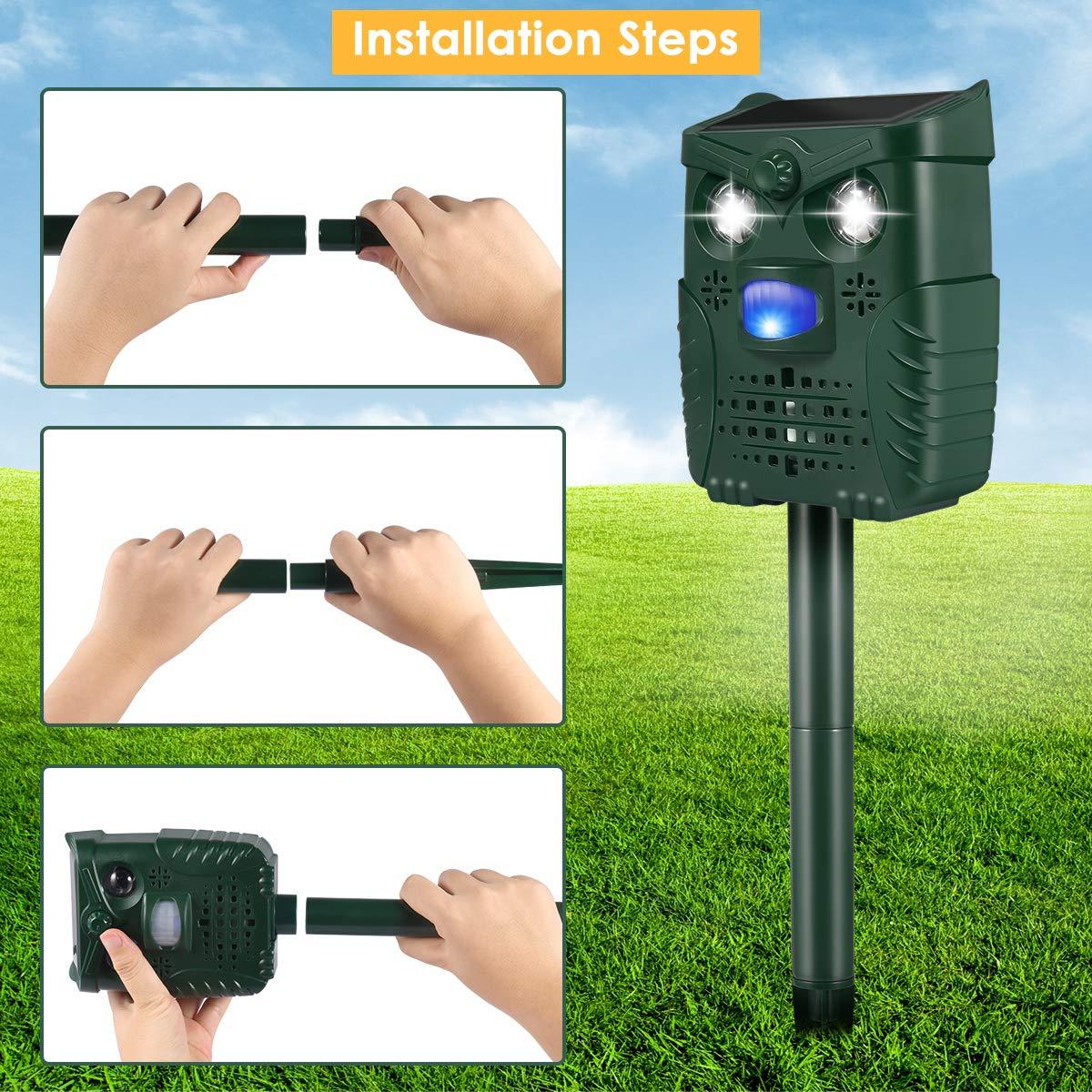 Solar Ultrasonic Pest Mouse Repeller Cat Mouse Repelled PIR Motion Sensor Flashlight Outdoor Garden