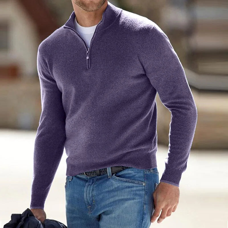 Men's Cashmere Style Zipper Basic Sweater