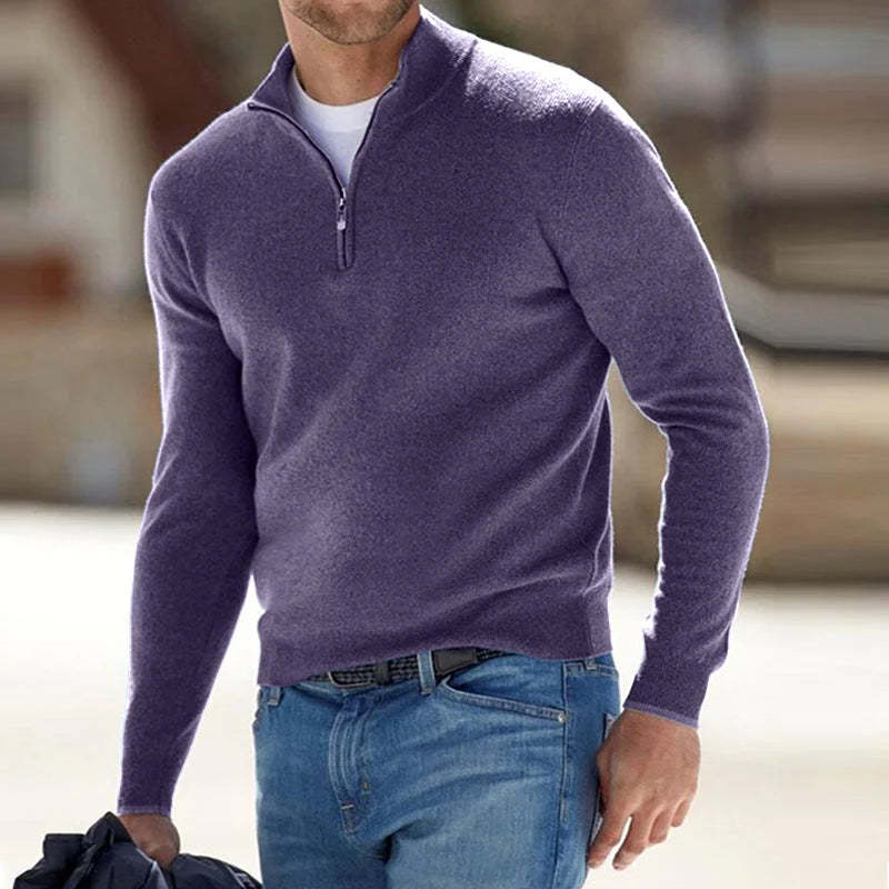 Men's Cashmere Style Zipper Basic Sweater